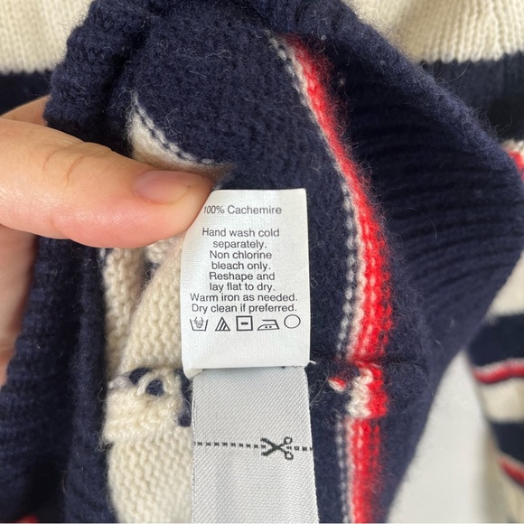 J. Crew Shrunken Striped Crewneck 100% Italian Cashmere Sweater Women’s Medium - Picture 6 of 9